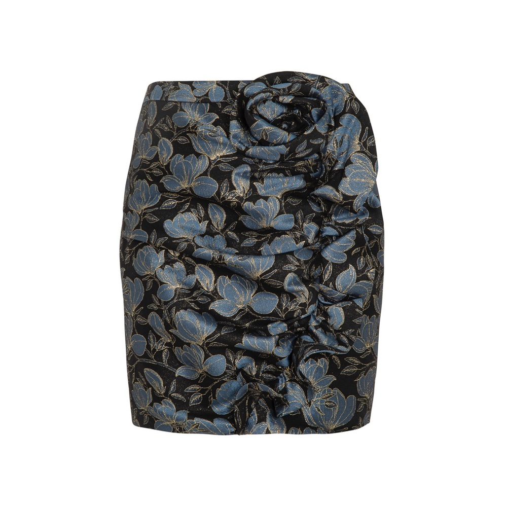 This mini skirt is chic and elegant in blue brocade. - Picture 1 of 5